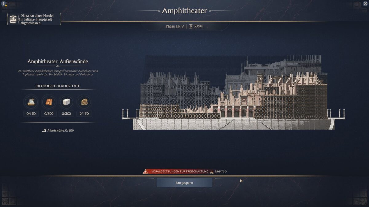 Amphitheater Bauphase 3 in Anno 117 – Arena-Struktur nimmt Form an, Fortschritt des Monumentbaus.