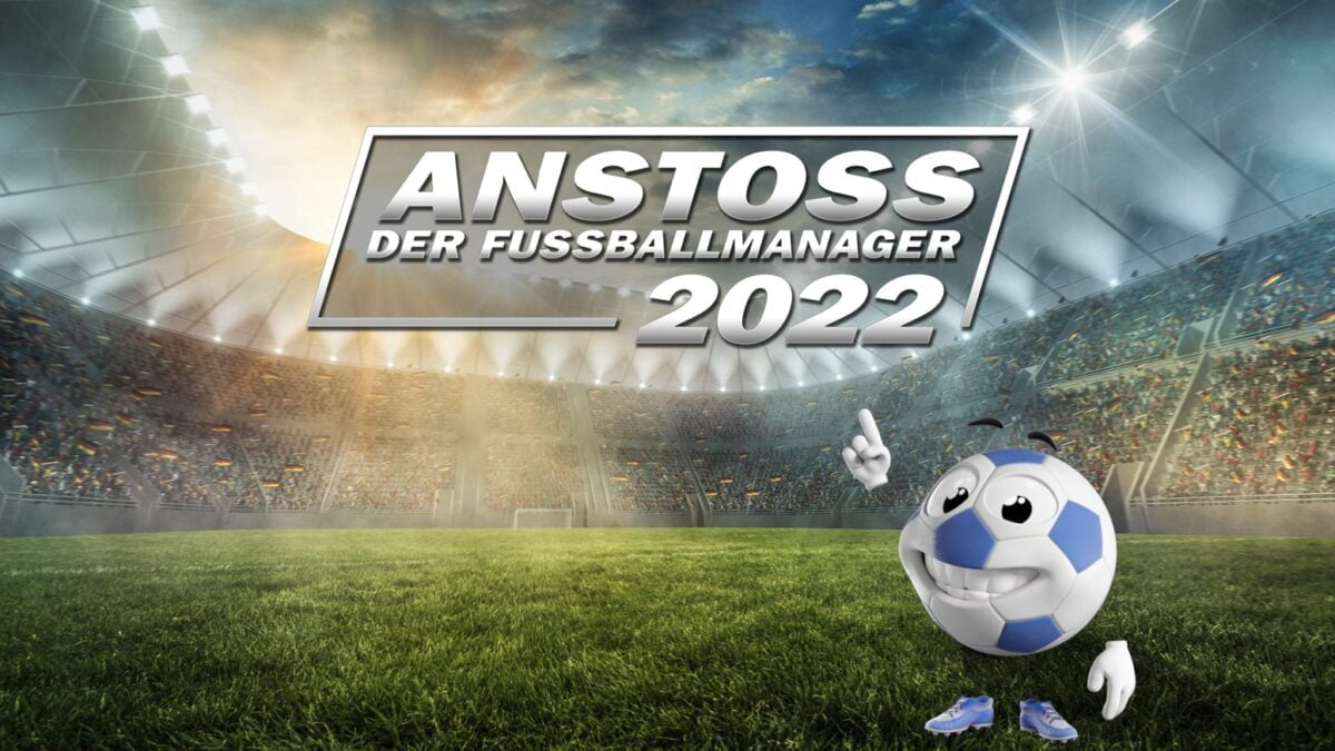 Anstoss 2022 Titelbild zeigt das Logo und den serientypischen Comic-Ball.