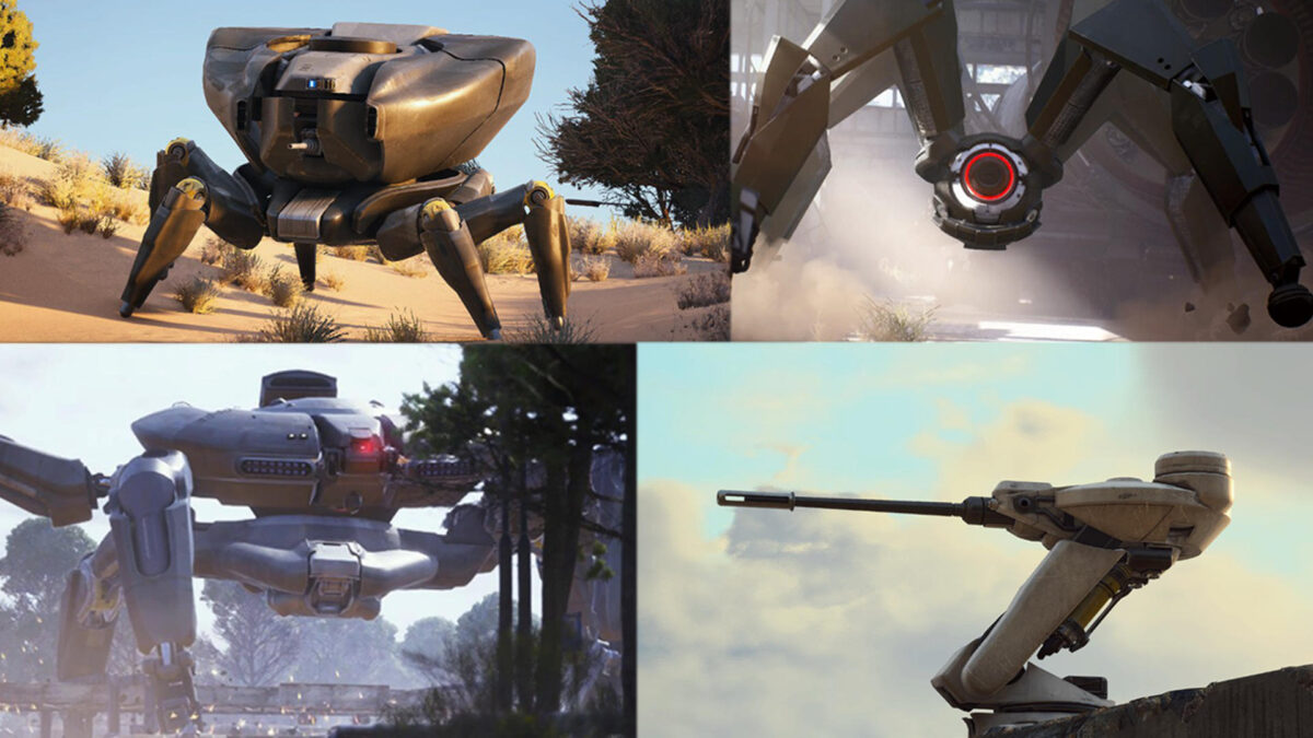 Übersicht mehrerer ARC-Gegner, darunter große Roboter.