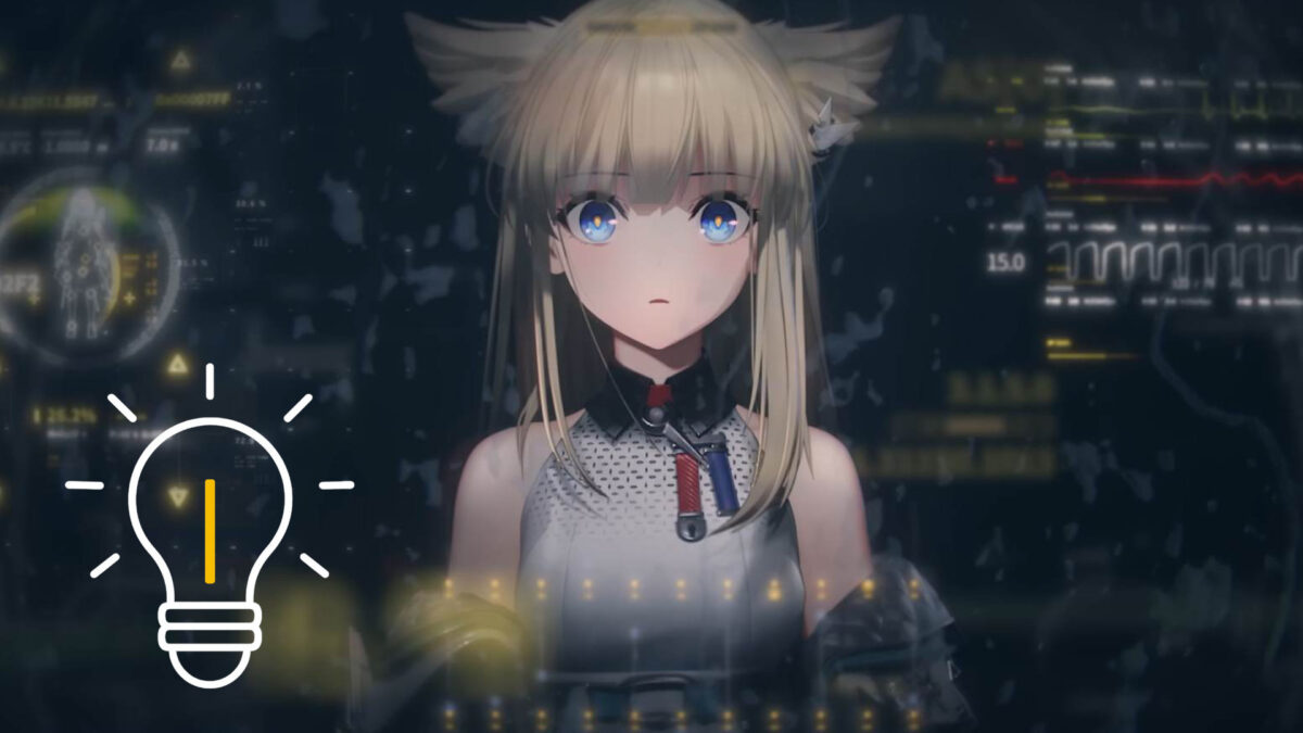 Ein Mädchen mit blonden Haaren und weißen Flügelchen über den Ohren.