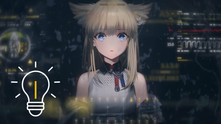 Ein Mädchen mit blonden Haaren und weißen Flügelchen über den Ohren.