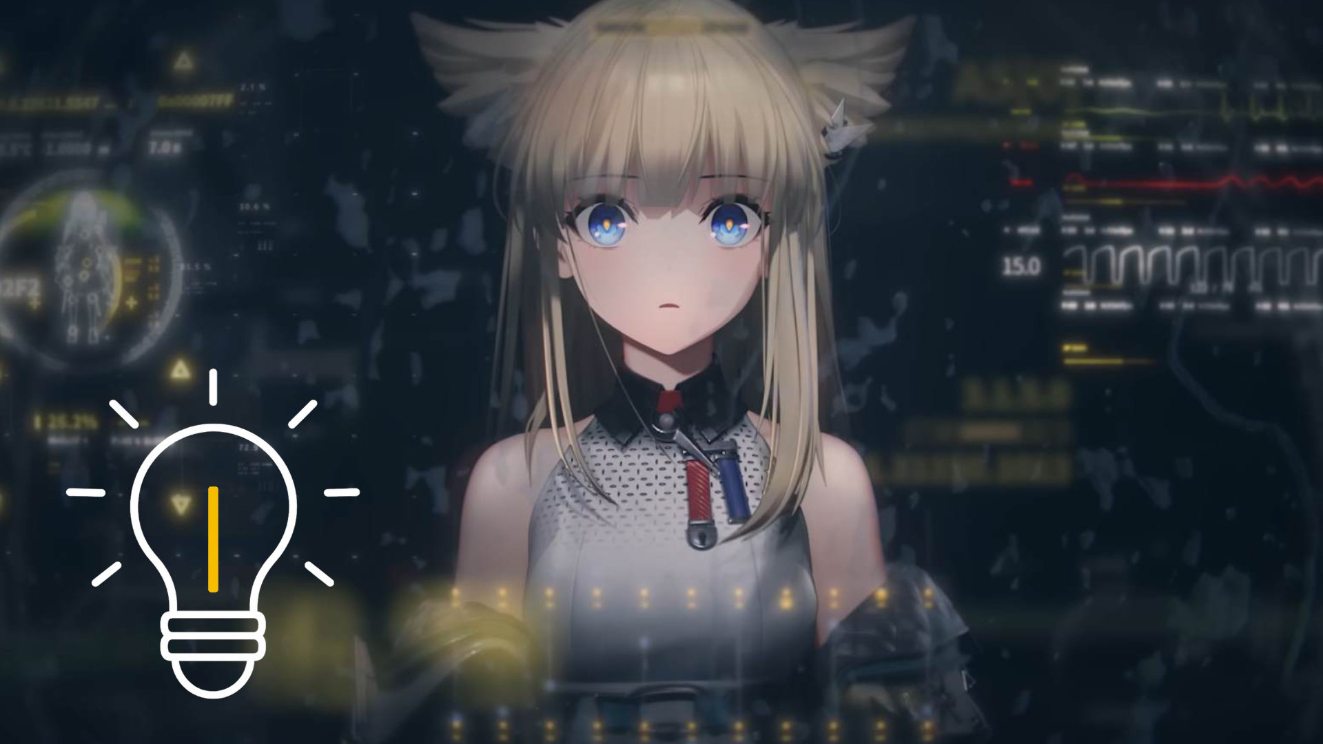 Ein Mädchen mit blonden Haaren und weißen Flügelchen über den Ohren.