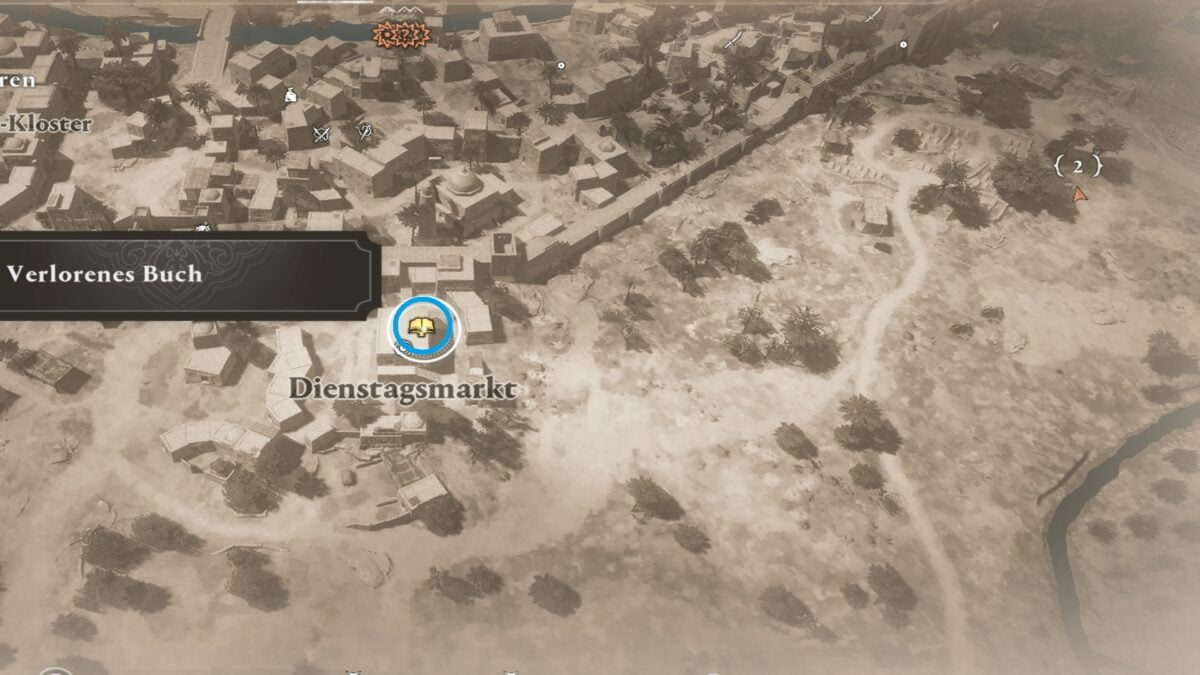 Die Karte zeigt den Fundort eines verlorenen Buches in Assassin's Creed Mirage beim Granatapfeltor.