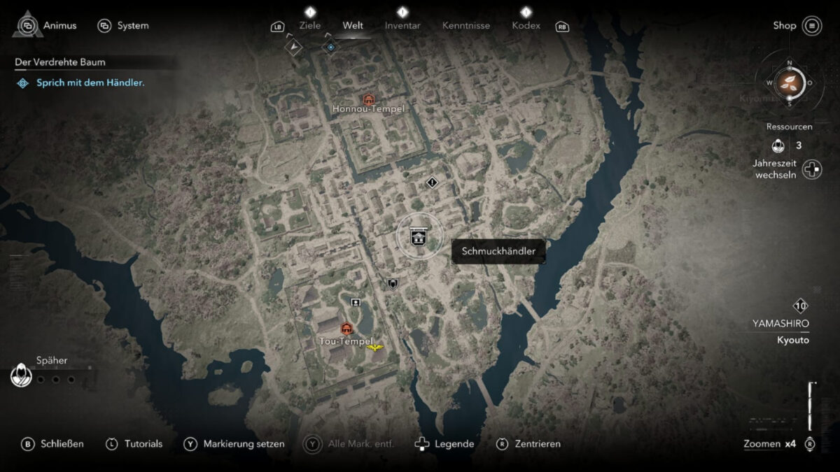 Karte einer Region aus Assassin's Creed Shadows.