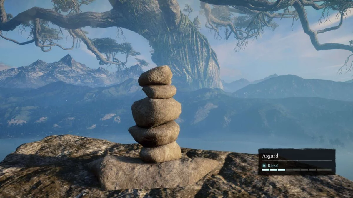 Ein Stapel Steine auf einem Berg in Asgard in Assassin's Creed Valhalla.