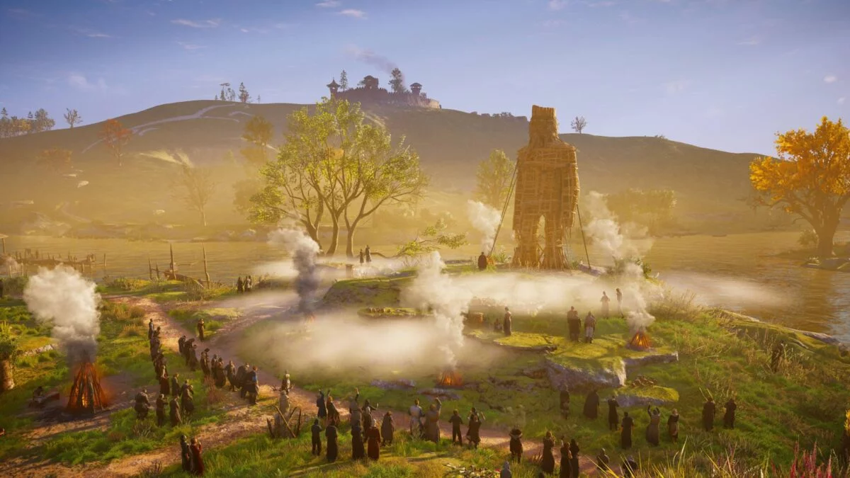 Die Bewohner von Glowecaester haben in Assassin's Creed Valhalla einen übergorßen Weidenmann errichtet.