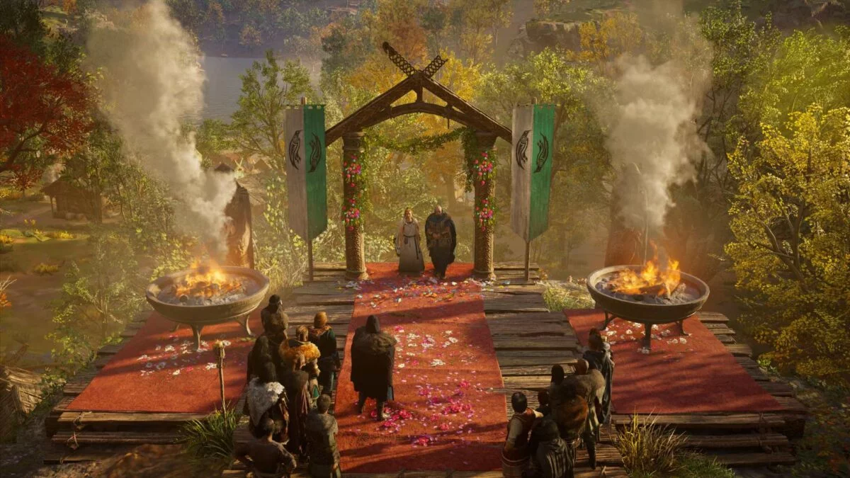 Zum Abschluss von Assassin's Creed Valhalla feiert ihr die Hochzeit von Schmied Gunnar und seiner Brigit.