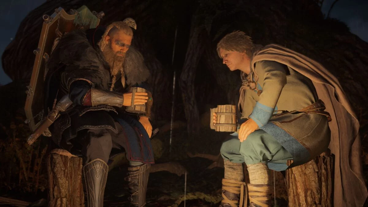 Eivor spendet Hunwald am Ausguck des Aldermanns Trost in Assassin's Creed Valhalla.