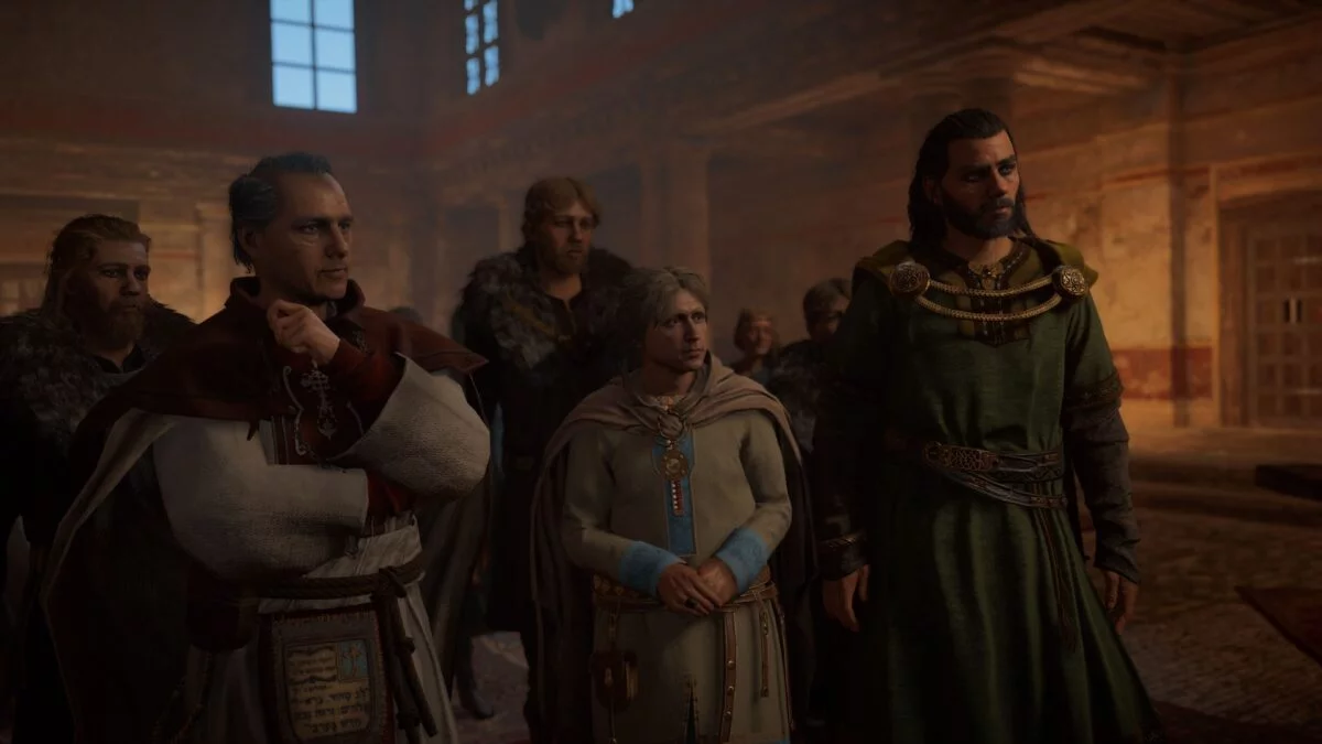 Herefrith, Hunwald und Aelfgar stellen sich in Assassin's Creed zur Wahl als Than von Lincolne.