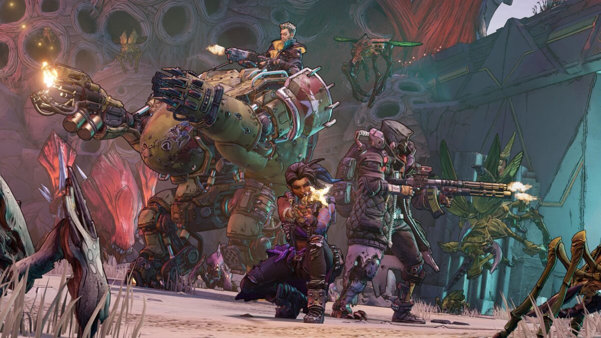 Alle vier Kämmerjäger aus Borderlands 3 mitten im Kampf.