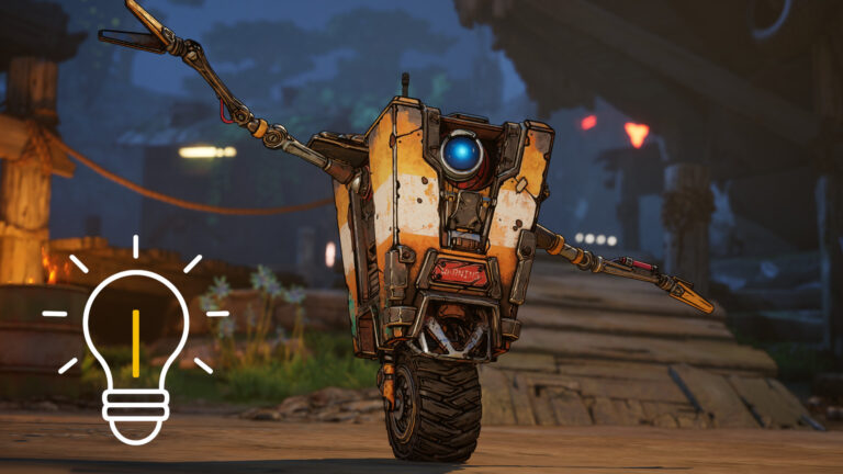 Claptrap mit ausgestreckten Armen.