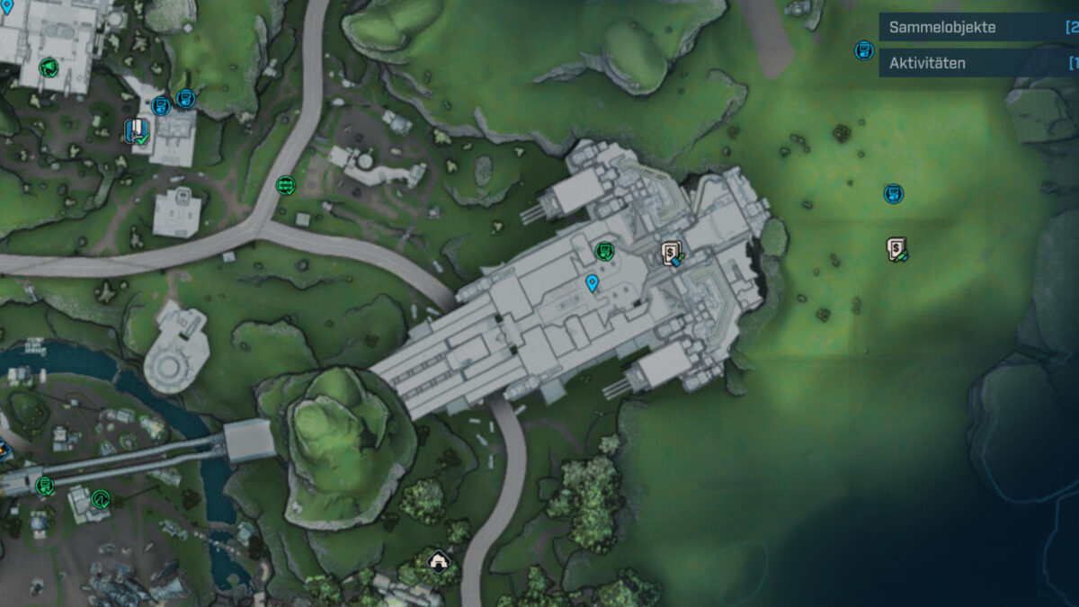 A map showing, among other things, a large gray building.