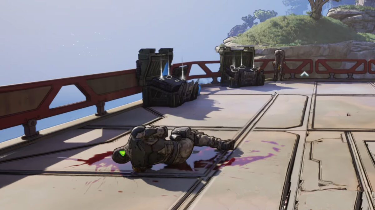 A man with a glowing green bolt in his neck lying on the ground.
