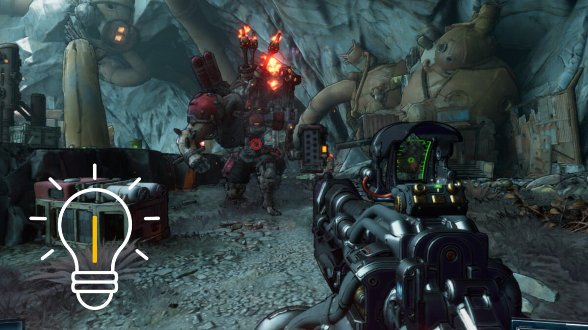 A heavily armed enemy with strong armor and glowing skulls on his back.