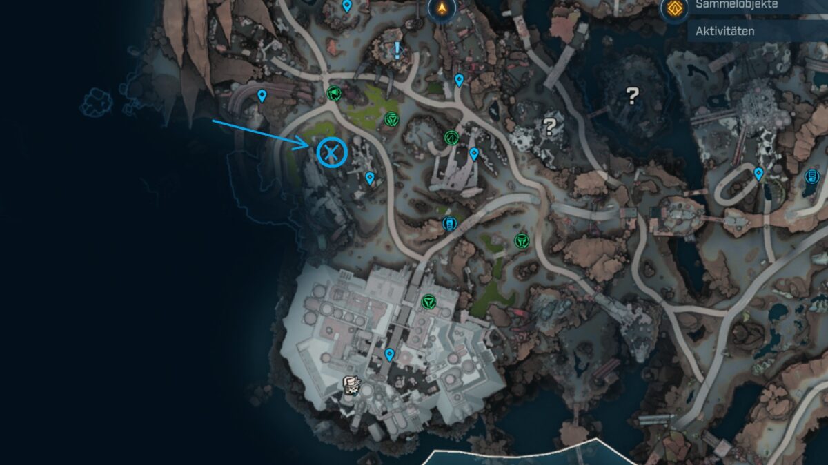 Eine Karte von dem Gebiet Tonnenschicht in Borderlands 4.