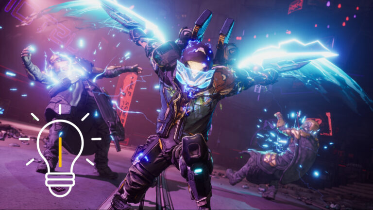 A soldier with glowing arm blades takes down several enemies standing to the side.