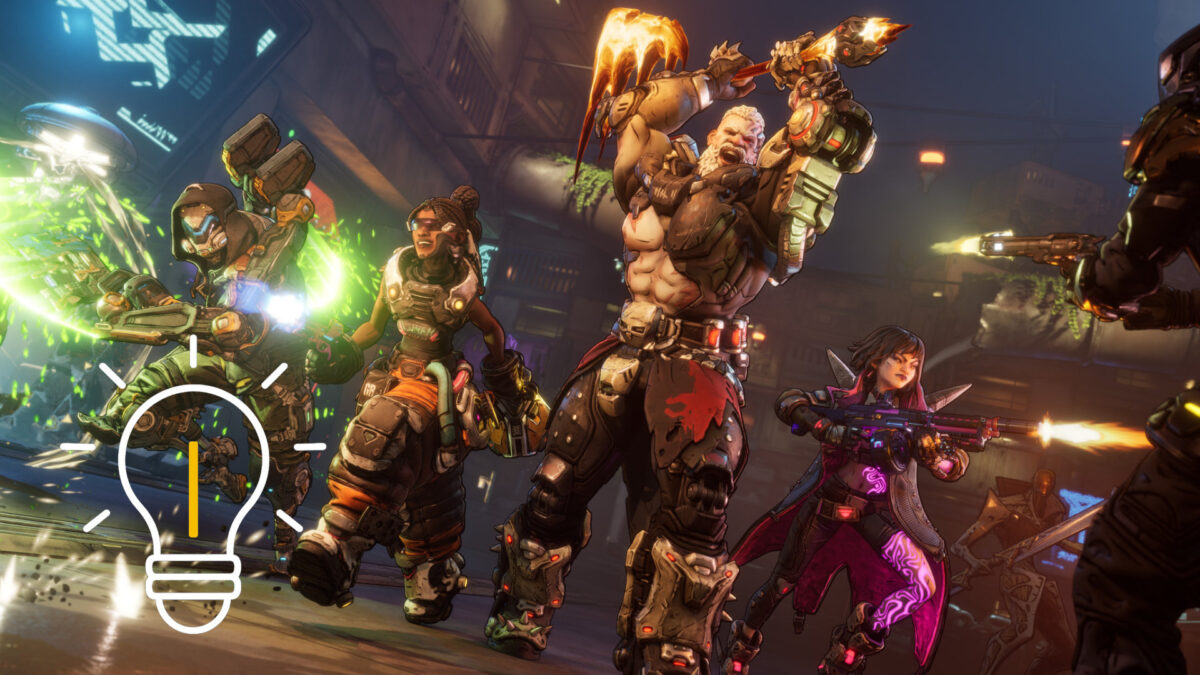 Four Vault Hunters from Borderlands 4 holding different weapons.