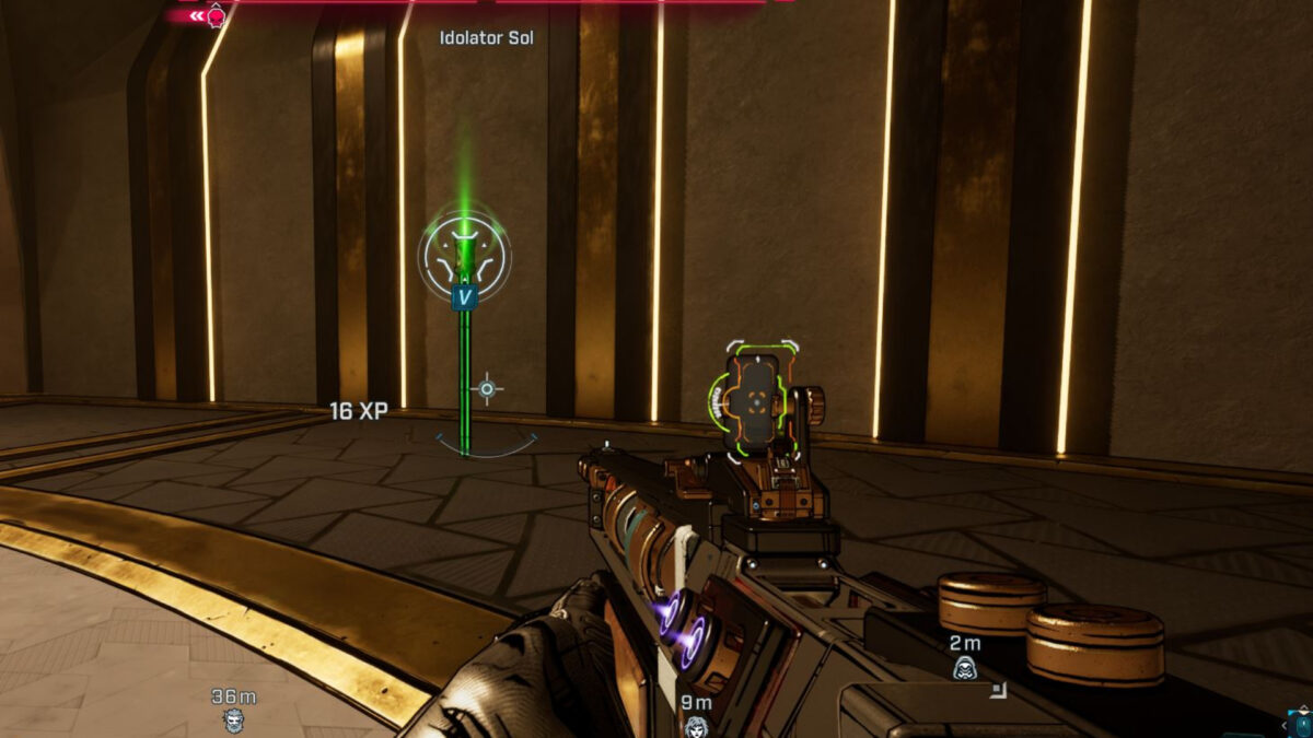 A glowing green staff standing on the ground.