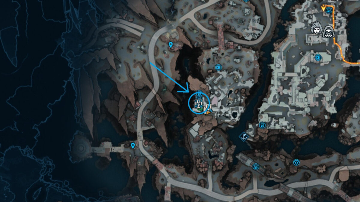 A Map of Borderlands 4 with a blue marker around an icon.