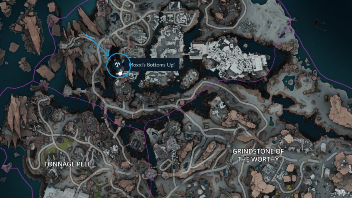 You’ll find Moxxi north in Carcadia. After that, you’ll unlock a new fast travel point. © Gearbox / S4G

A map with a location circled in turquoise.