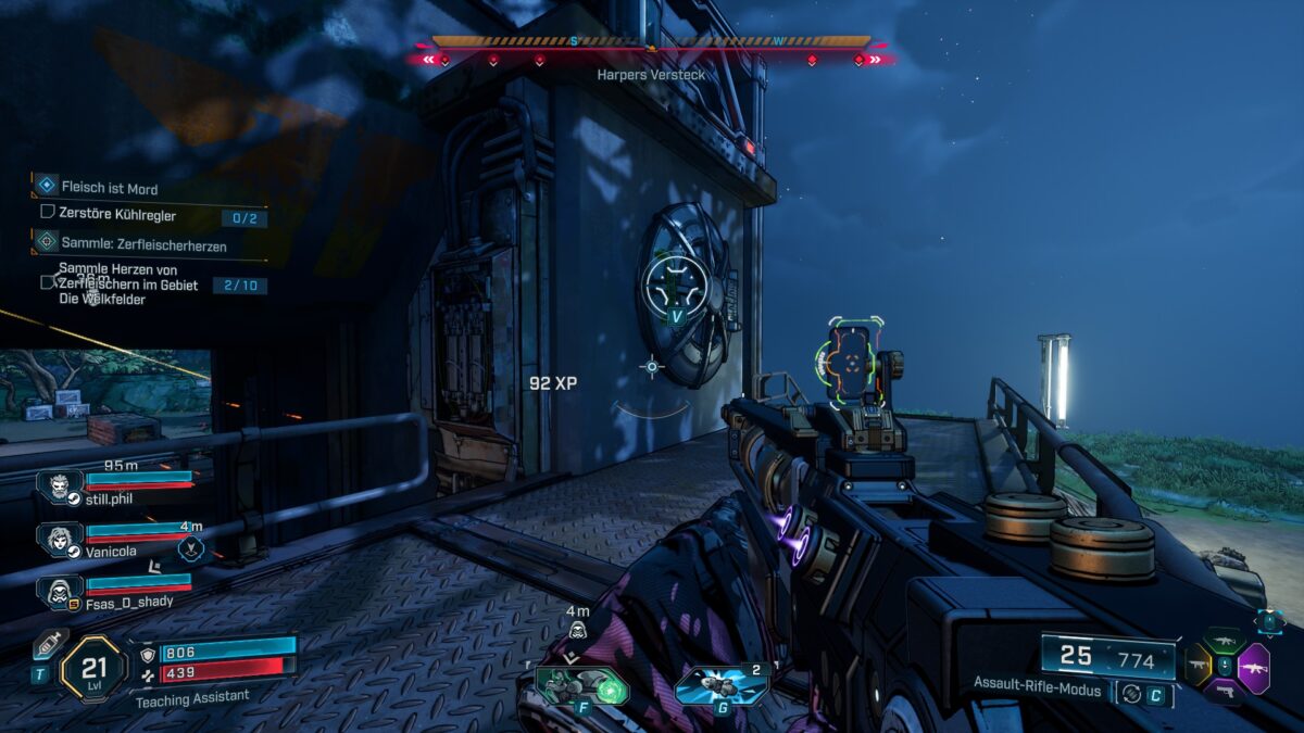 A character aims a weapon at a steel door.