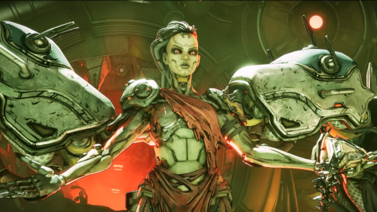 A woman who is half robot and half human.
