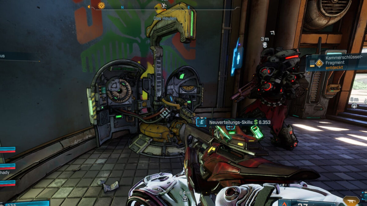 A machine next to a knight-like character holding a weapon.