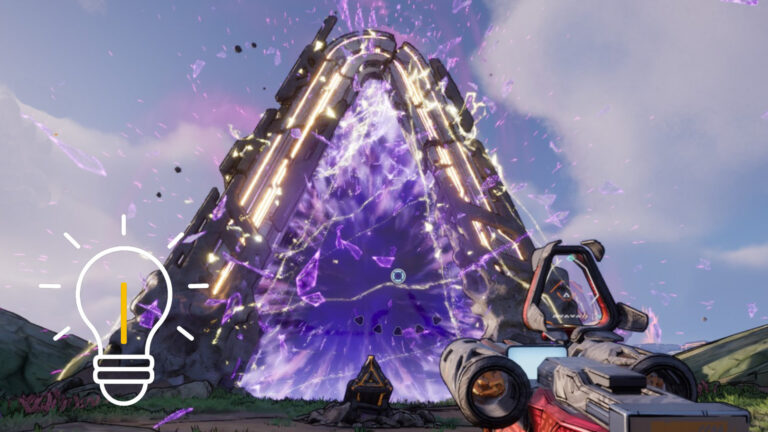 A glowing purple arch crackling with sparks and lightning.