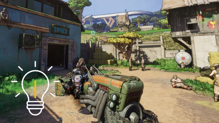 Harlowe sits on a vehicle in front of a garage with the sign “Tires.”