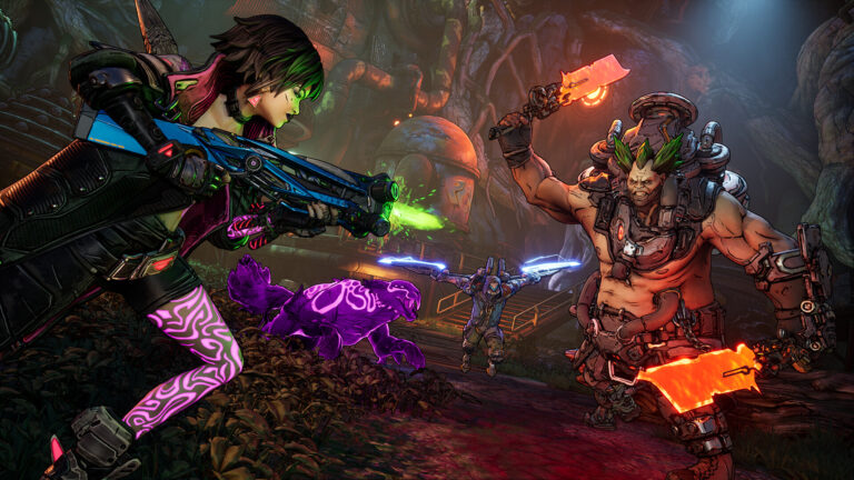 The Siren Vex firing at a large enemy in Borderlands 4.