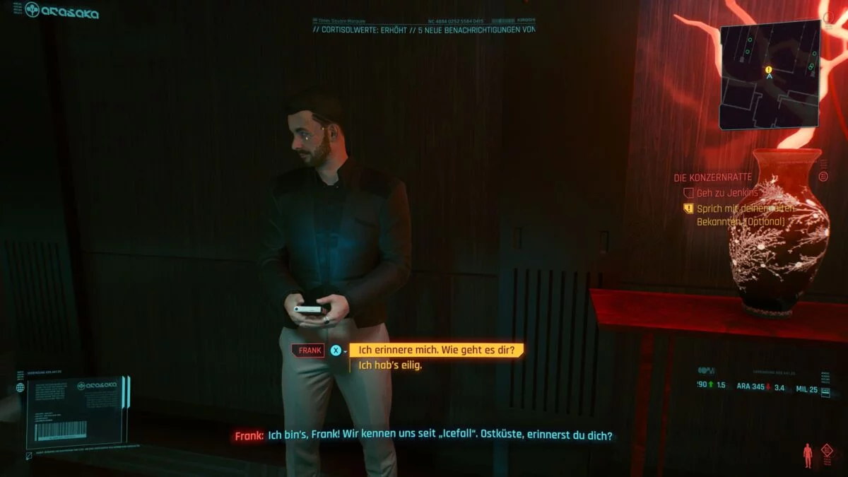 Spricht V mit Frank im Arasaka-Tower, kommt es zu einer geheimen Nebenmission in Cyberpunk 2077.