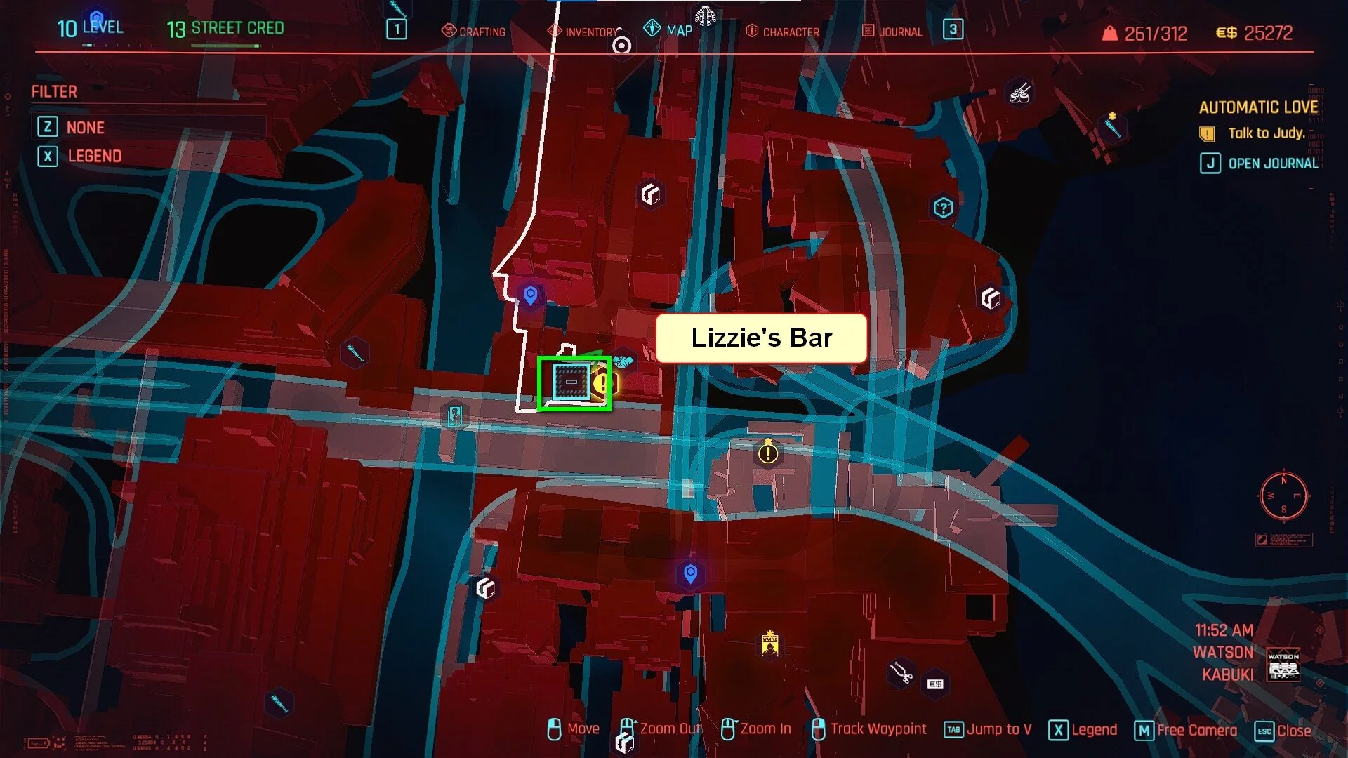 Position der ikonischen Waffe Lizzie in Cyberpunk 2077