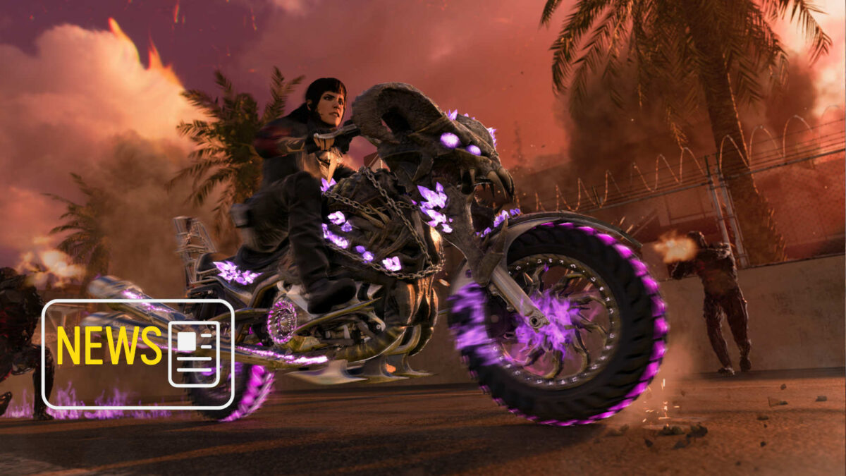 Eine Frau auf einem Motorrad mit lila leuchtenden Reifen.