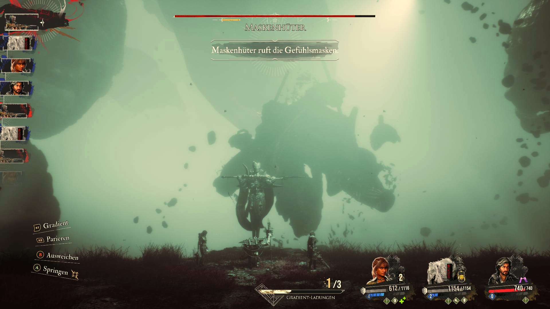 Eine Szene aus Clair Obscur: Expedition 33 zeigt den Bosskampf gegen Visages.