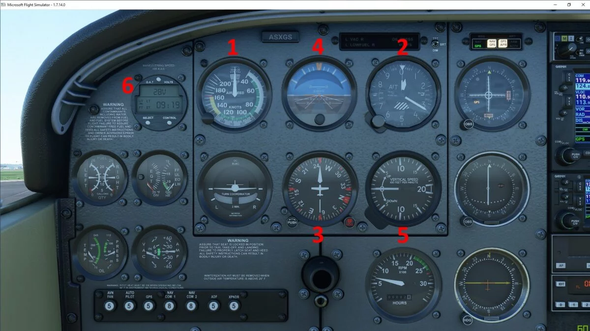 Die Cockpit-Instrumente der Cessna Skyhawk im Flight Simulator 2020