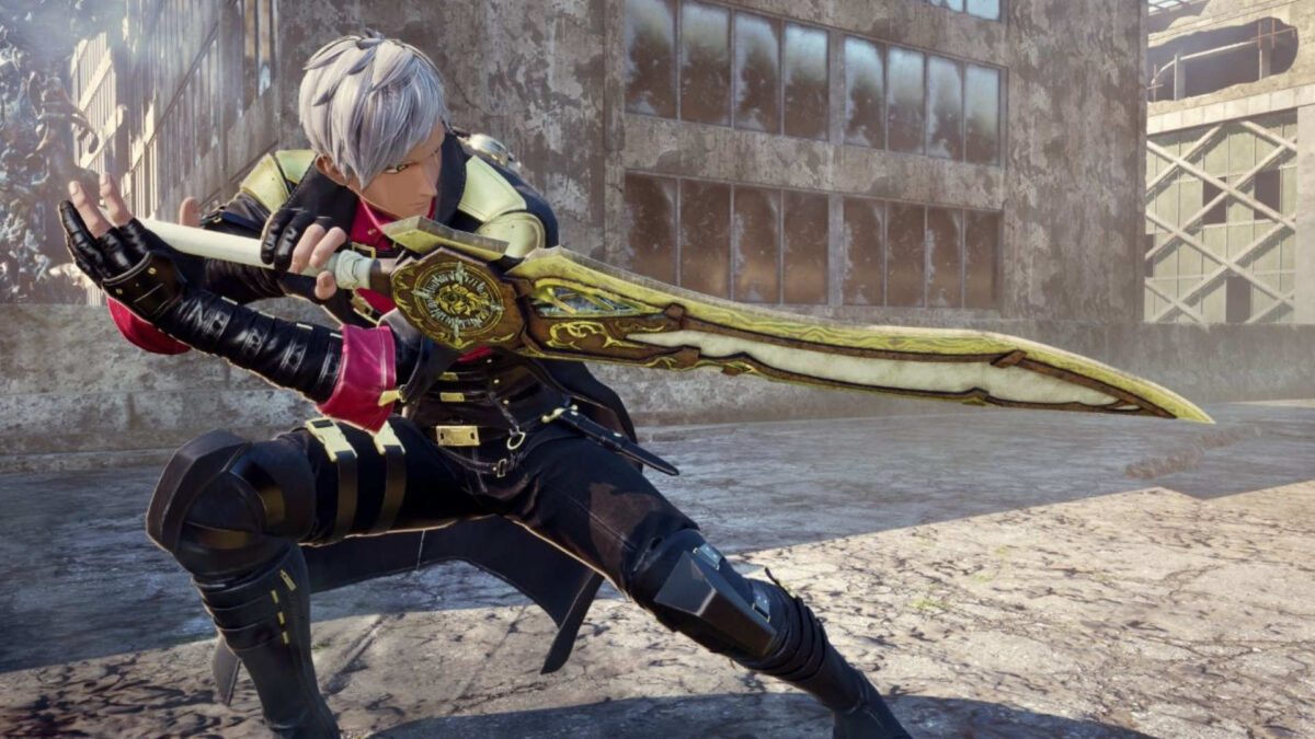 Ein Mann mit einem mittelgroßen Schwert in der Hand.