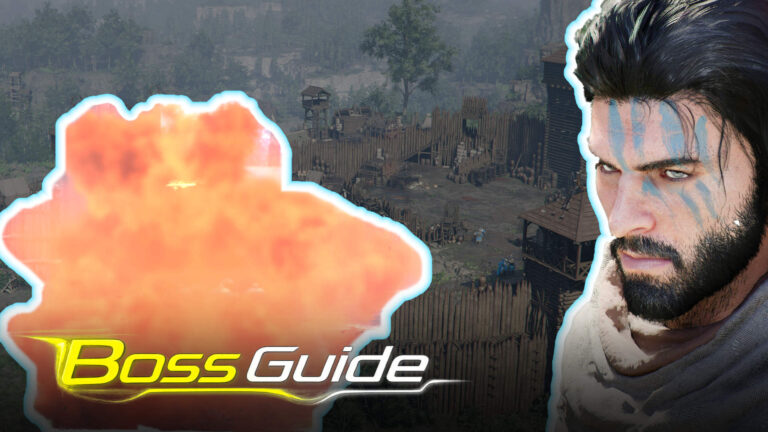 Der Rote Albtraum in Crimson Desert mit Explosion und Nahaufnahme des Helden