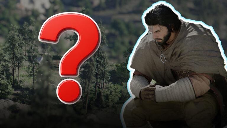 Headerbild zu Crimson Desert: Grübelnder Held vor Waldkulisse mit großem Fragezeichen zur Erweiterungsmission am Heulenden Hügel