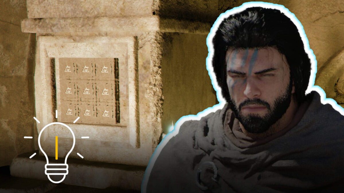 Crimson Desert: Rätselplatte mit Symbolen und Krieger – Lösungshinweis für Kirchenrätsel „Geheimnis der Kirche“