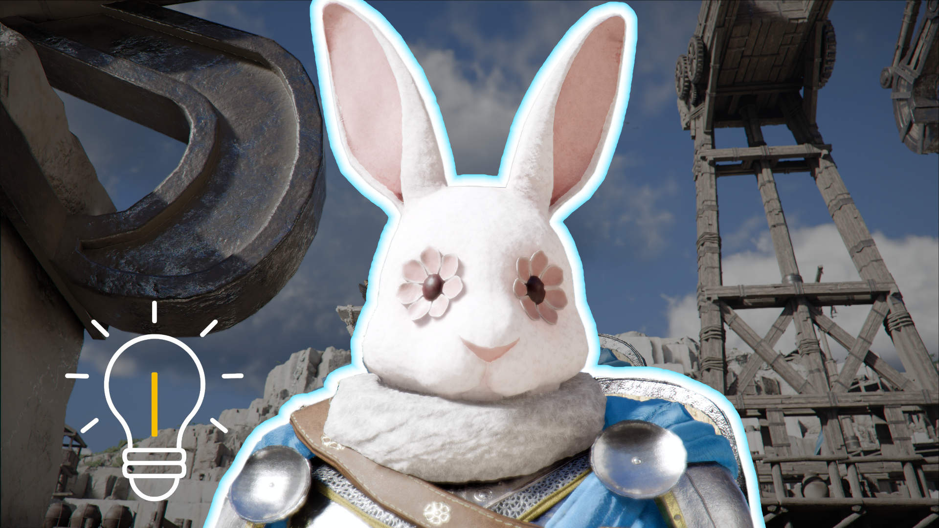 Header image: hero wearing a rabbit mask with a lightbulb icon hinting at the location of the Rabbit Leather Mask in Crimson Desert