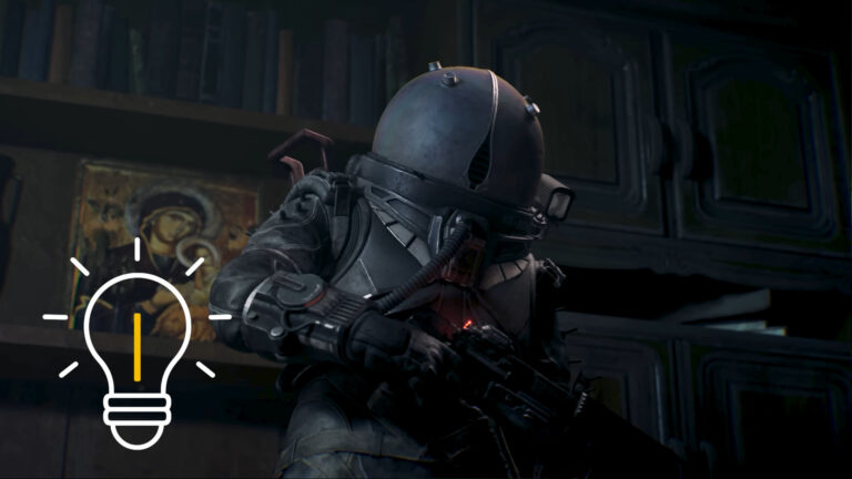Ein Soldat mit einer Kugel auf dem Kopf, trägt eine Waffe.