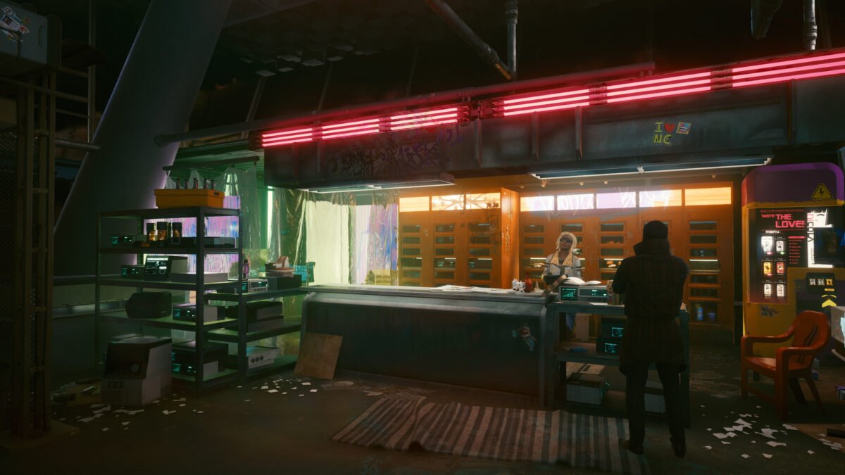 Booth of a Ripperdoc in Cyberpunk 2077