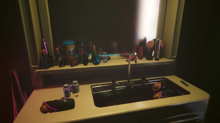 Bathroom sink full of sex toys in Cyberpunk 2077