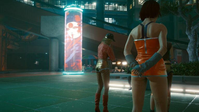 Female NPC with very skimpy sports dress in Cyberpunk 2077