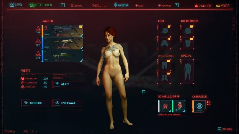 Naked V in the inventory in Cyberpunk 2077