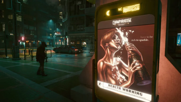 Champagne advertising in Cyberpunk 2077