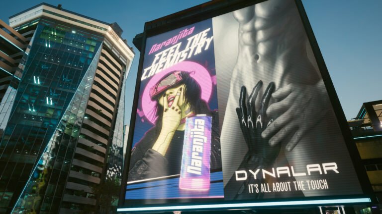 Dynalar Advertisement in Cyberpunk 2077, Hand in male crotch