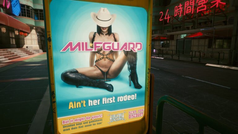 Advertising for Milfguard in Cyberpunk 2077