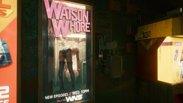 Werbung für Watson Whore in Cyberpunk 2077