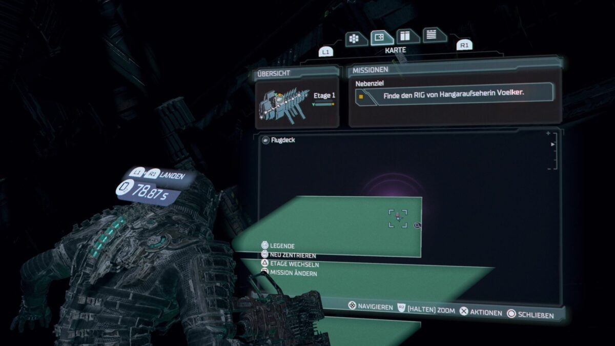 Die Karte zeigt den Fundort von Voelkers RIG in Dead Space.